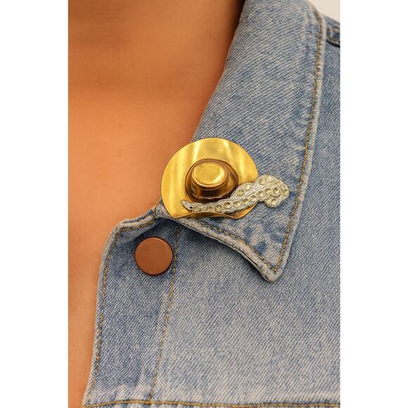 Vintage Gold Hat w Feather Brooch 2" Collectible Costume Jewelry Pin - Hey Viv - Picture 5 of 6